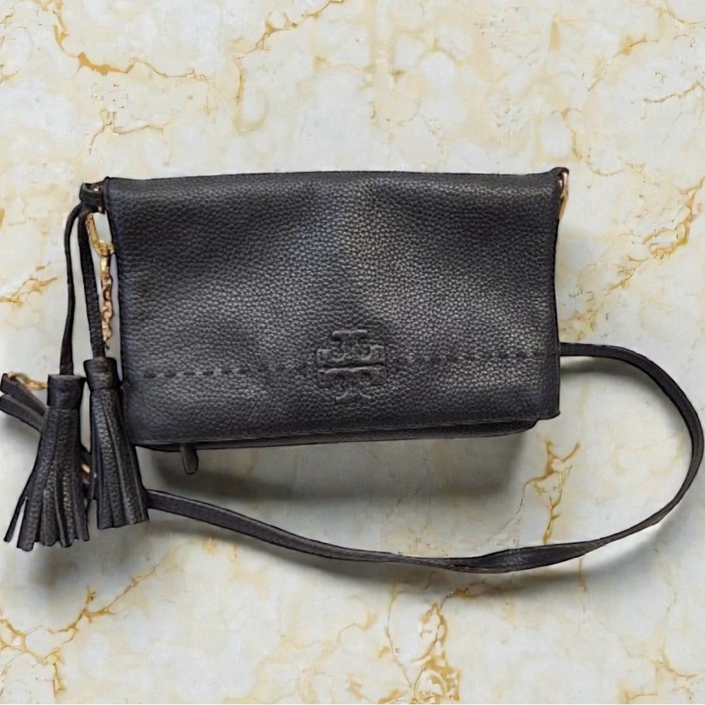 Tory Burch Black Leather Crossbody Bag with Tassels